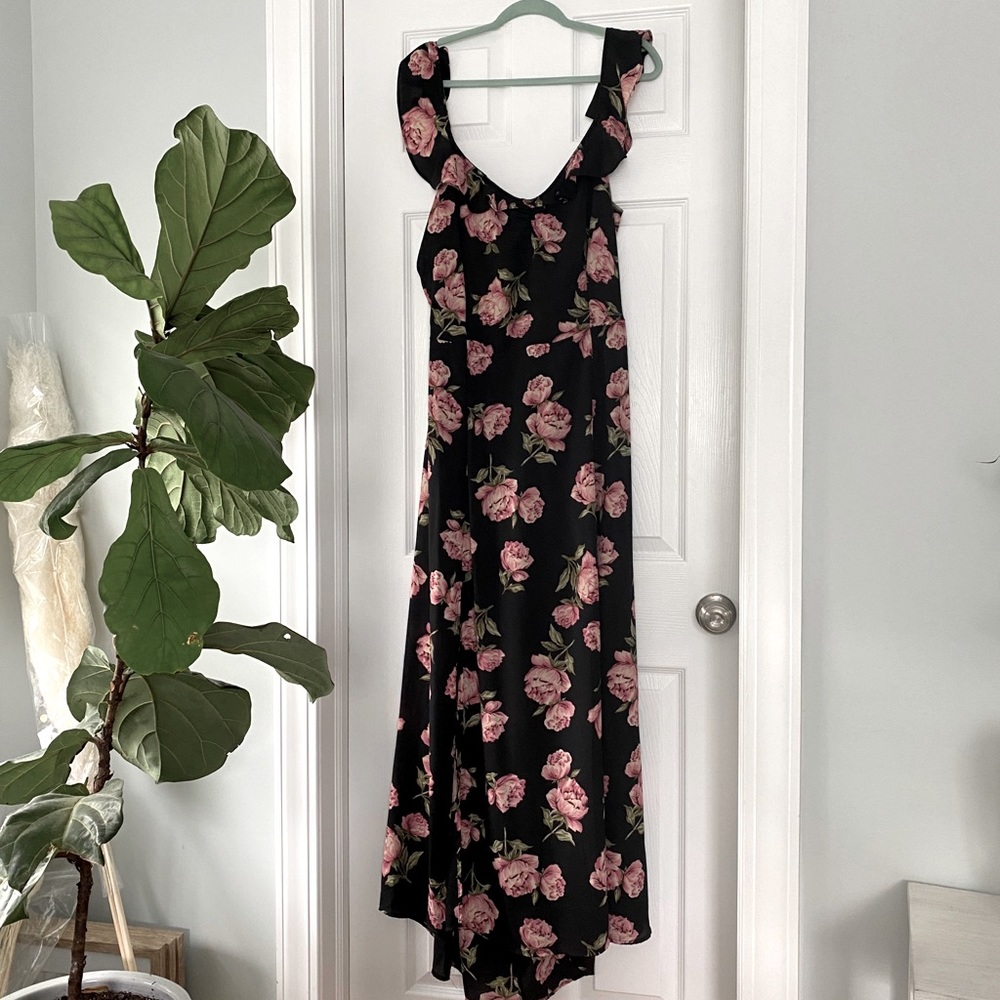 New black floral backless maxi dress - formal